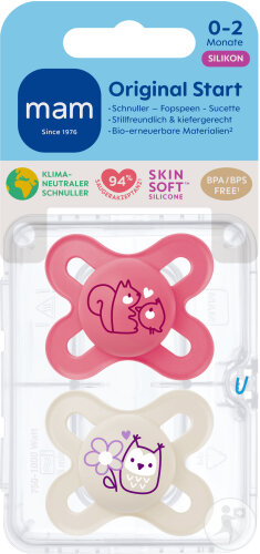 Mam Sucette Original Start Silicone Pure 0-2 Mois Rose 2 Pièces