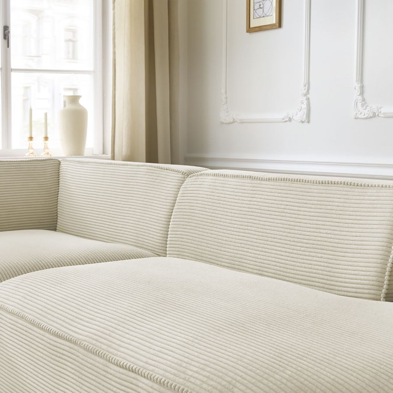 Bobochic Canapé d'angle gauche fixe 4 places Rousseau texturé beige - 250x160x72 cm