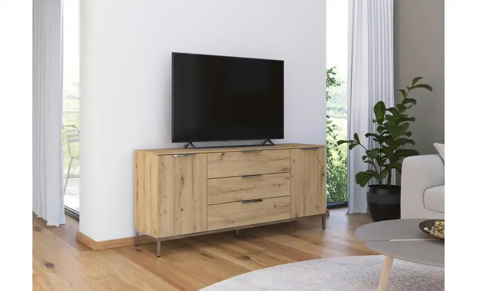 Sideboard Eiche Artisan (Nachbildung) Front: Dekor, Oberboden: Dekor verchromt