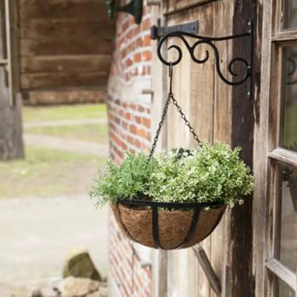 1x Zwarte hangpot haken metaal met krul 25 x 20 cm
