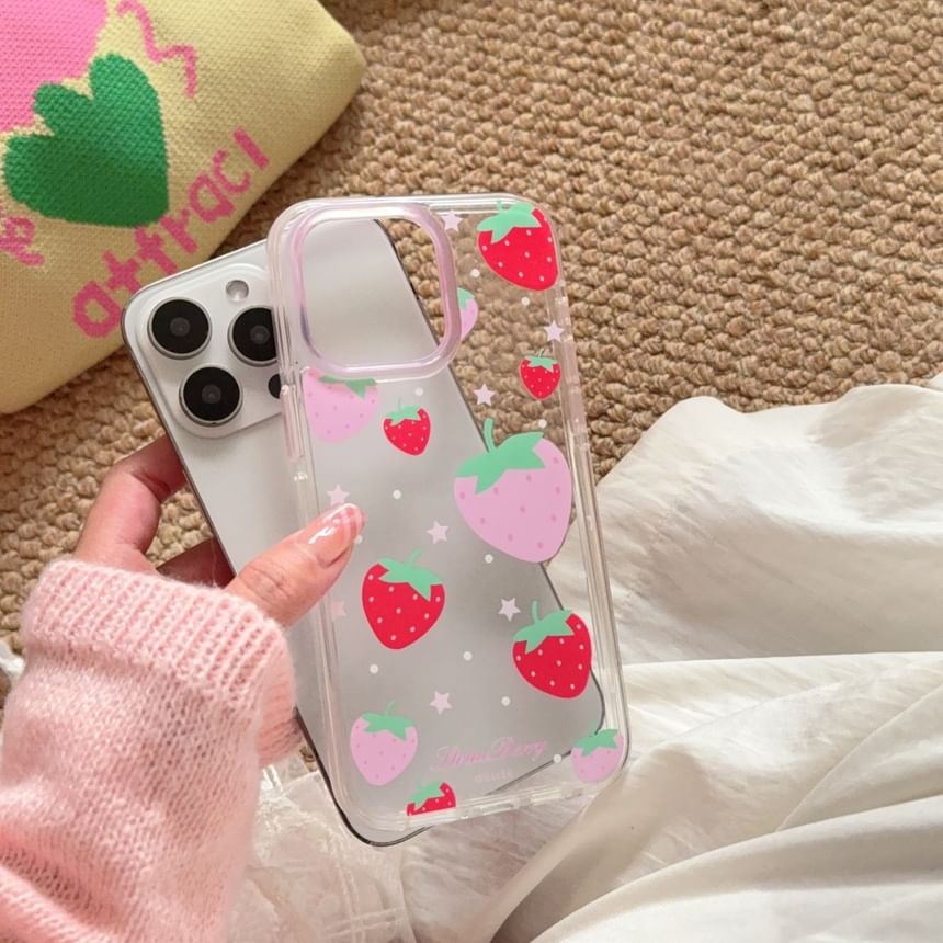 Pixel Dream - Aardbeien telefoonhoesje - Apple iPhone 16 Pro Max / 16 Pro / 16 Plus / 16 / 15 Pro Max / 15 Pro / 15 Plus / 15 / 14 Pro Max / 14 Pro / 14 Plus / 14 / SE / 13 Pro Max / 13 Pro / 13