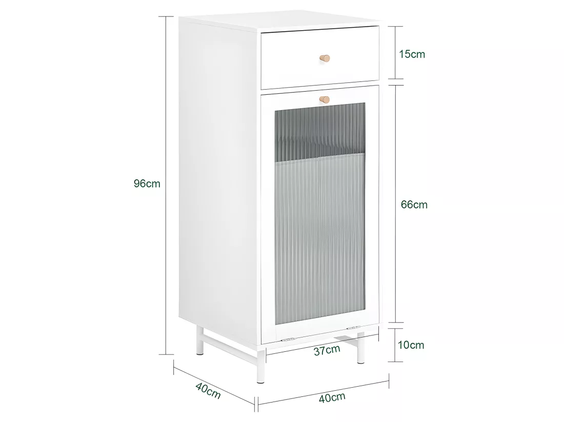 SoBuy BZR116-W Armoire à Linge Meuble Bas de Salle de Bain sur Pieds Meuble Salle de Bain avec 1 tiroir, 1 Porte en Verre et 1 Panier à Linge Amovible