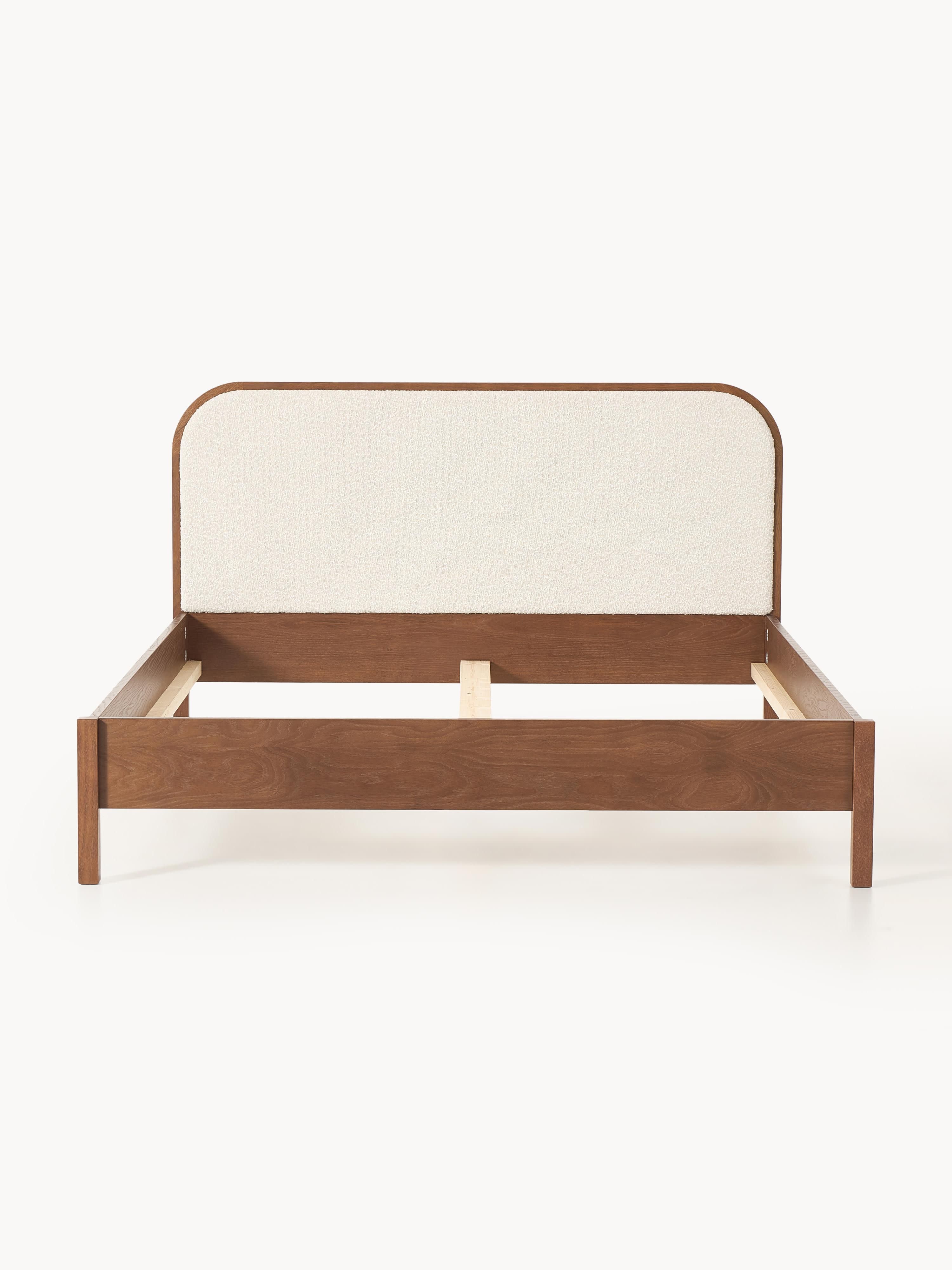 Houten bed Jones met hoofdeinde van bouclé