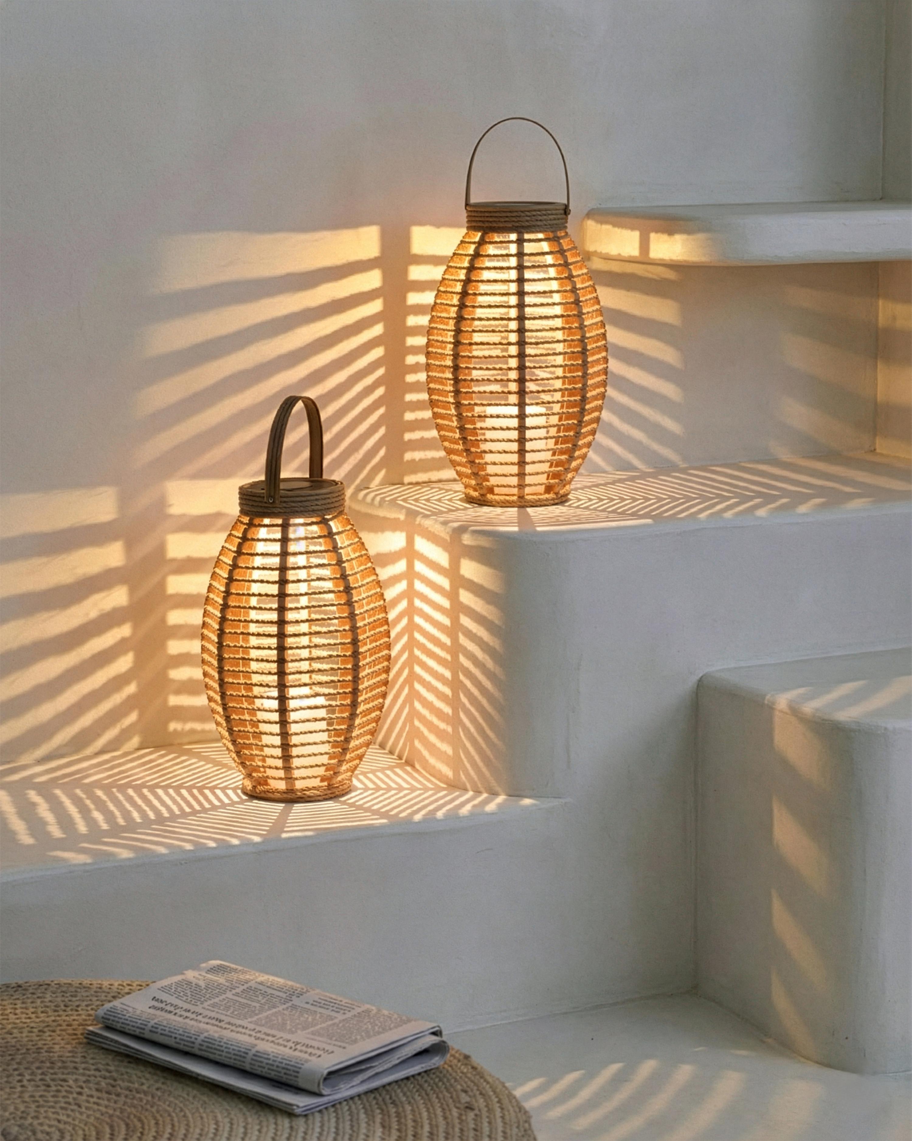 Set van 2 lantaarns op zonne-energie SHANGANI 40 cm Natuurlijk