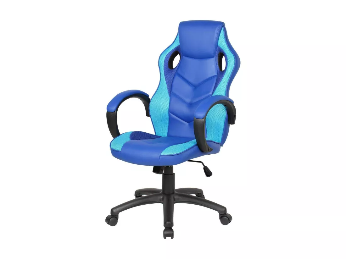 Chaise de jeu Caloundra, Fauteuil de jeu pour adultes, Chaise de bureau, 66x61h104/114 cm, Bleu et bleu ciel