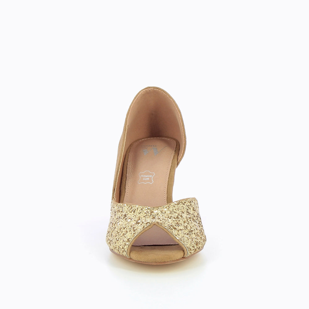 Escarpins-Escarpins peep-toe Diane camel et or