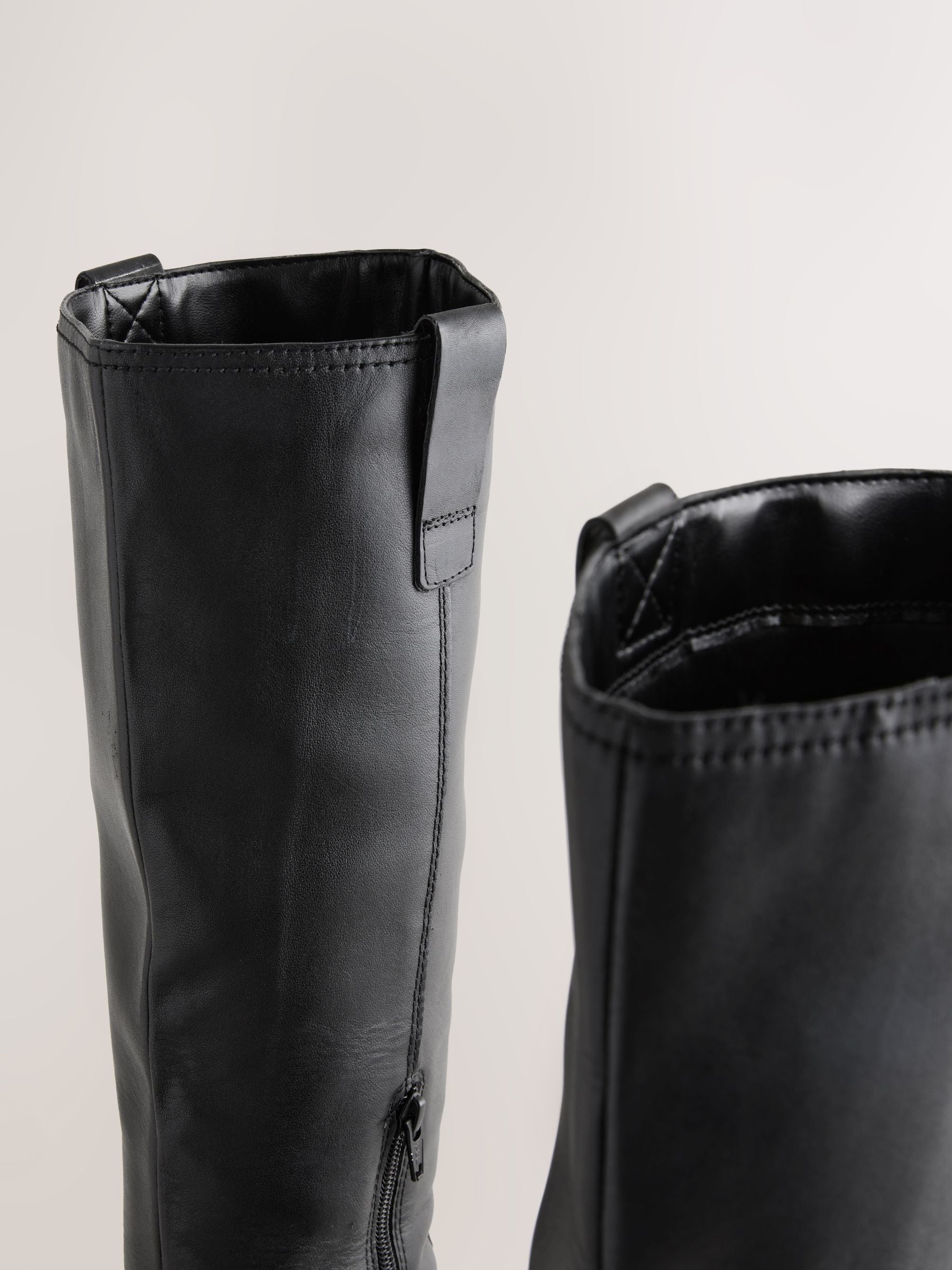 Zwart leer - Square Toe Chunky Knee High Boots