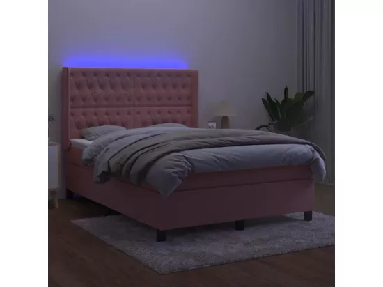 Sommier tapissier avec matelas et LED Rose 140x190 cm Velours