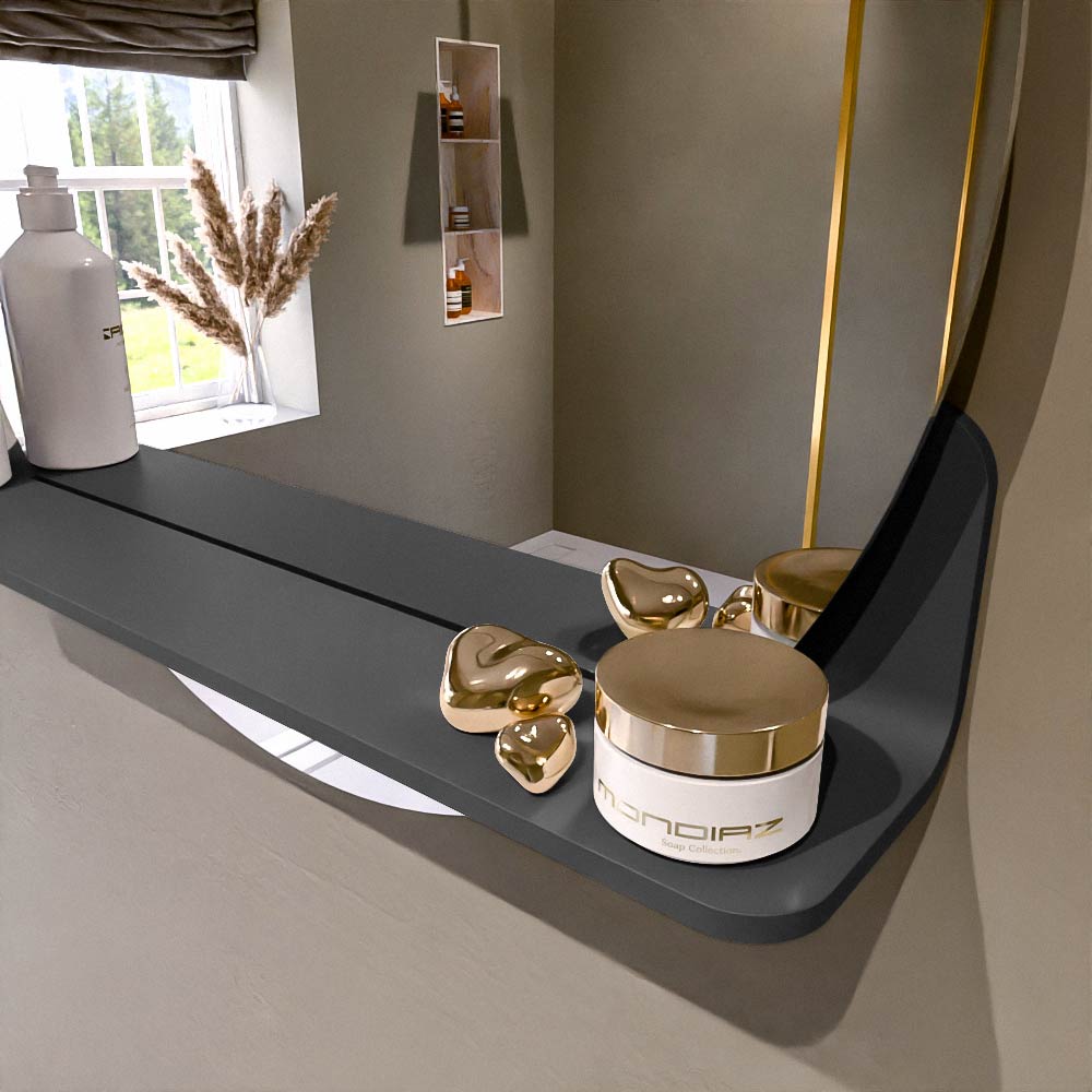 Mondiaz Spot spiegel rond Ø60cm met planchet dark grey