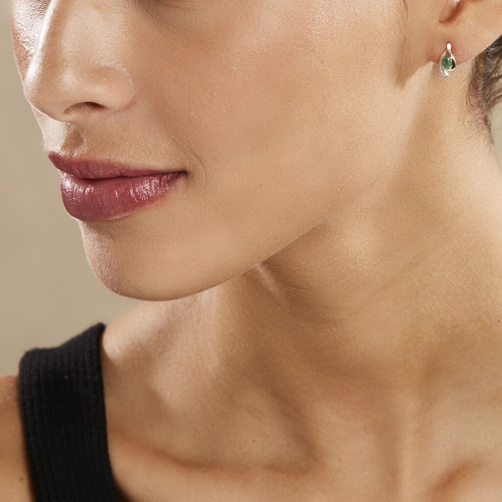 Boucles D'oreilles Puces Sagesse Or Jaune Emeraude Et Diamant