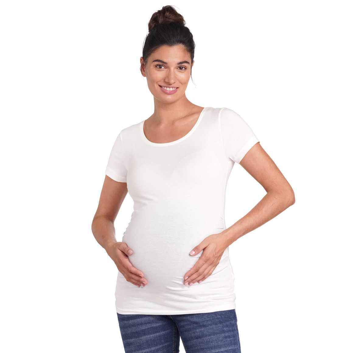 Gina Mama 2 Umstands-T-Shirts mit Raffung braun / weiss