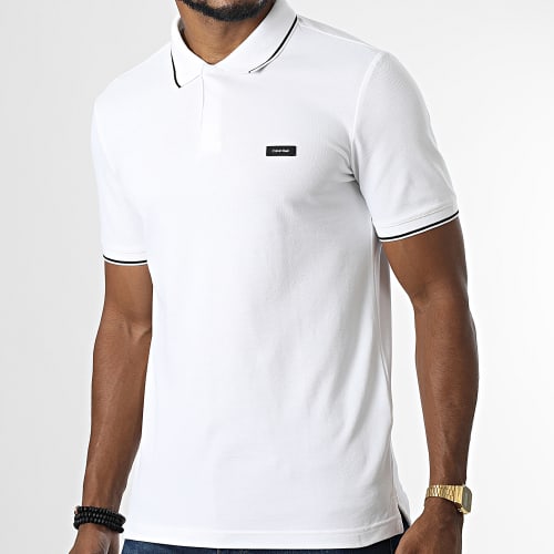 Polo A Manches Courtes Stretch Pique Tipping 0596 Blanc