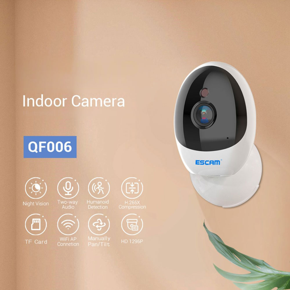 (3MP) 160° Indoor WiFi Internet IP Kamera 1296p IR Nachtsichtfunktion und Bewegungserkennung / Audio (iOS/Android) - Weiss