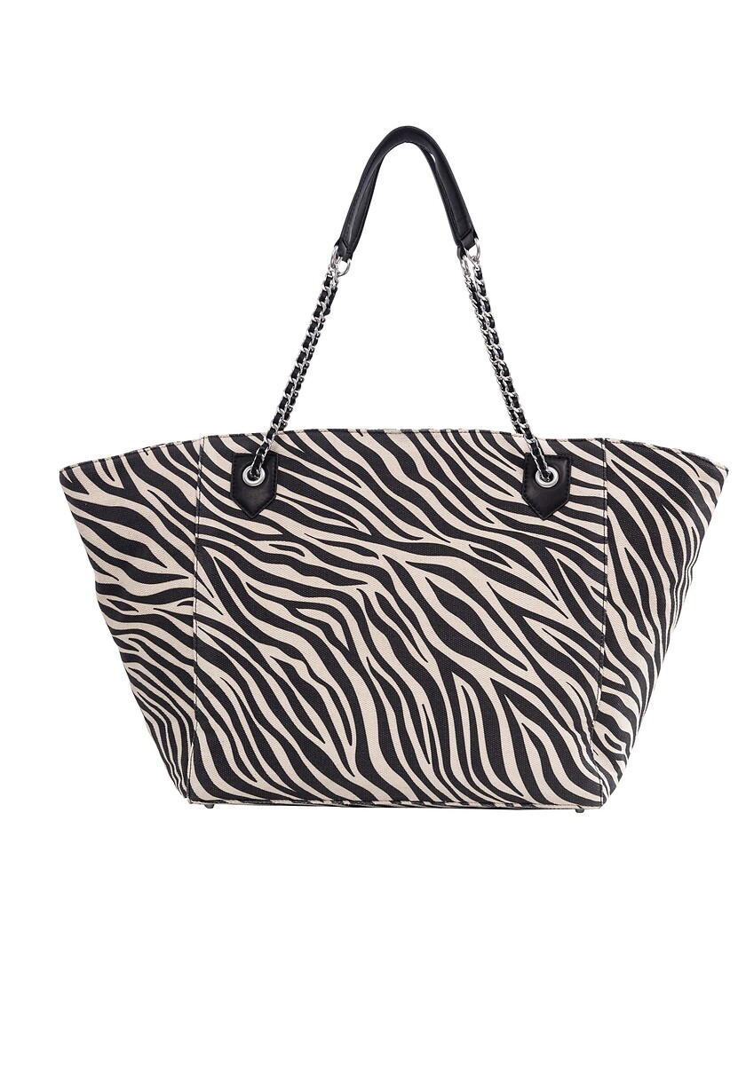 Sacola de compras IKKS em lona e couro com estampa de zebra, 1440 XL