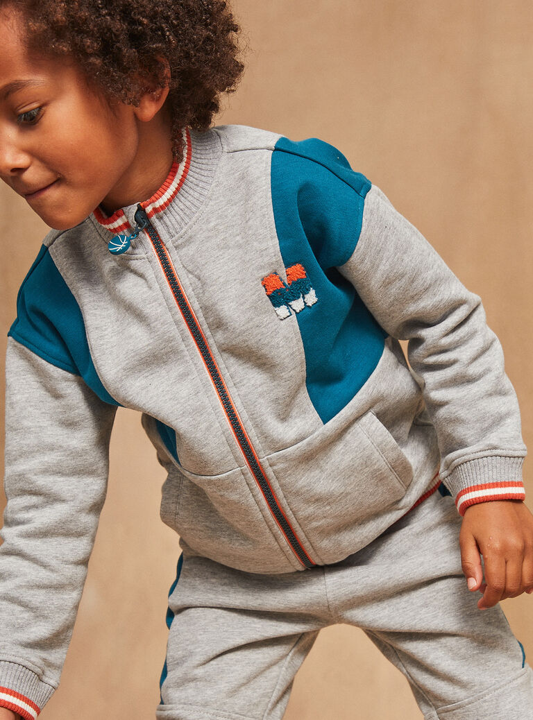 Veste de survêtement molletonnée bleue et gris