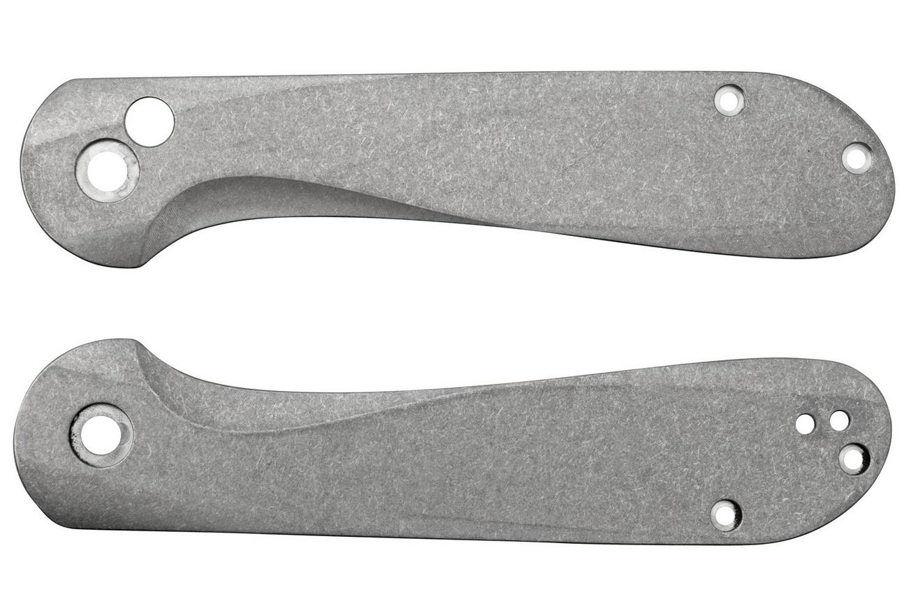 Flytanium Civivi Elementum Button Lock FLY-1257SW Stonewashed Titanium Scales