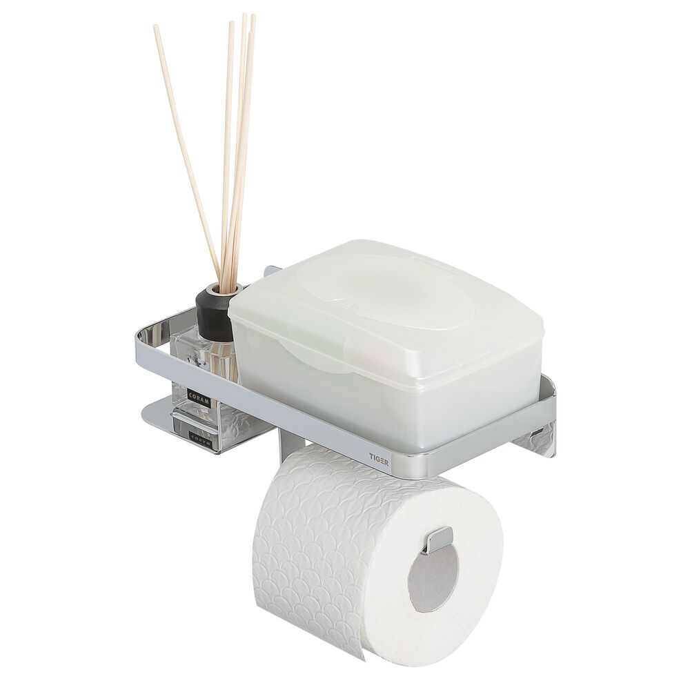 Tiger Caddy toiletrolhouder met planchet chroom