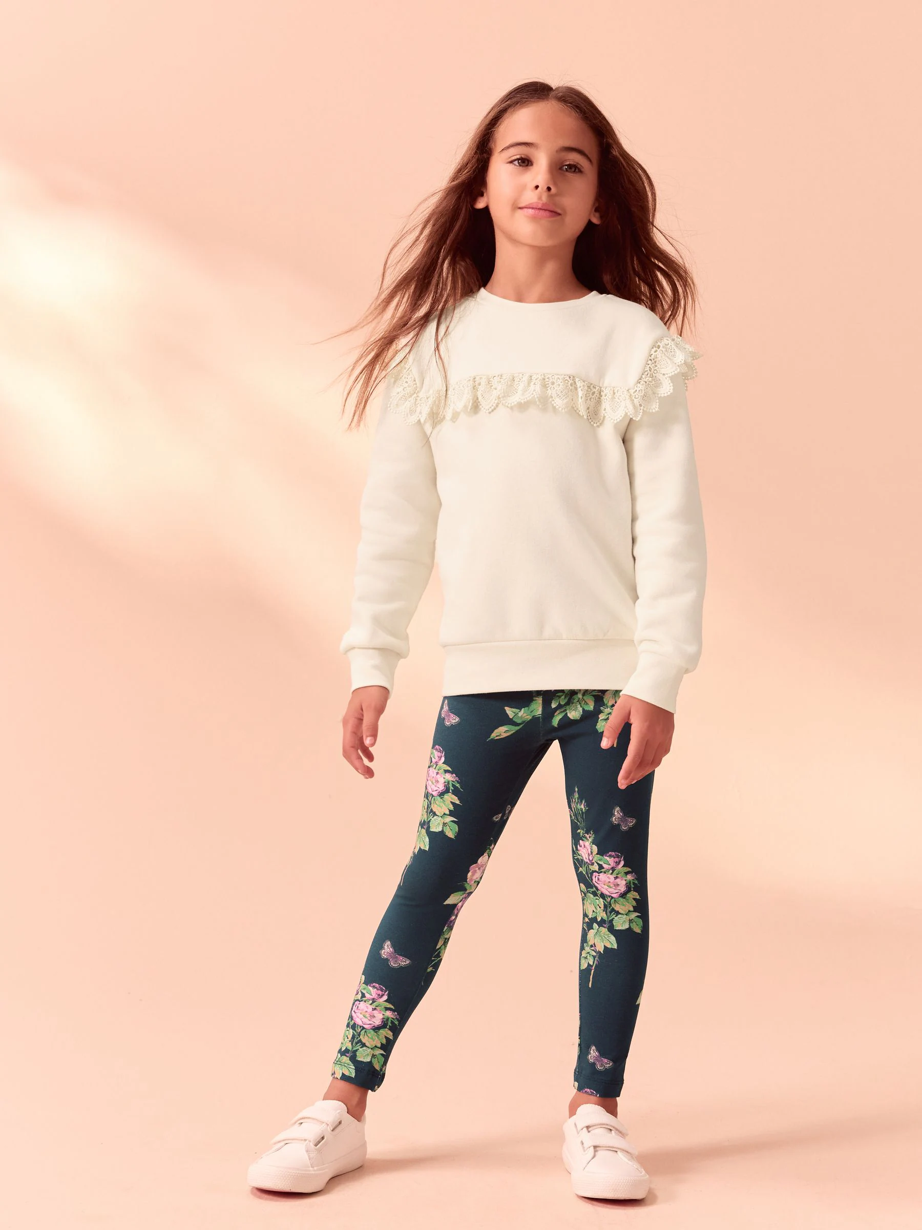 Crèmekleurig/marineblauw - Laura Ashley Sweatshirt and Leggings Set