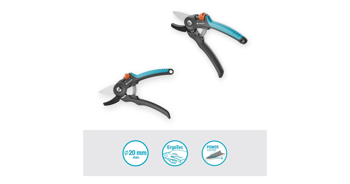 GARDENASnoeischaar PremiumCut voor droog hout  (Grijs/turquoise, aambeeldsnede, 20 mm snoeidiameter)
