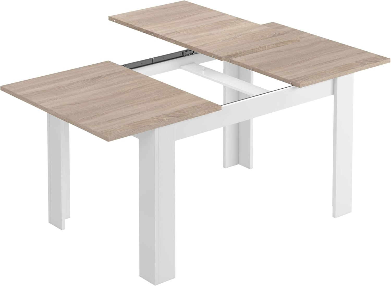 Habitdesign, ausziehbarer Esstisch, Wohnzimmer- oder Küchentisch, mit Platz für sechs Personen, Ausführung in Artik weiß und kanadischer Eiche, Maße: 140–190 x 78 x 90 cm (B x H x T), Modell Kendra