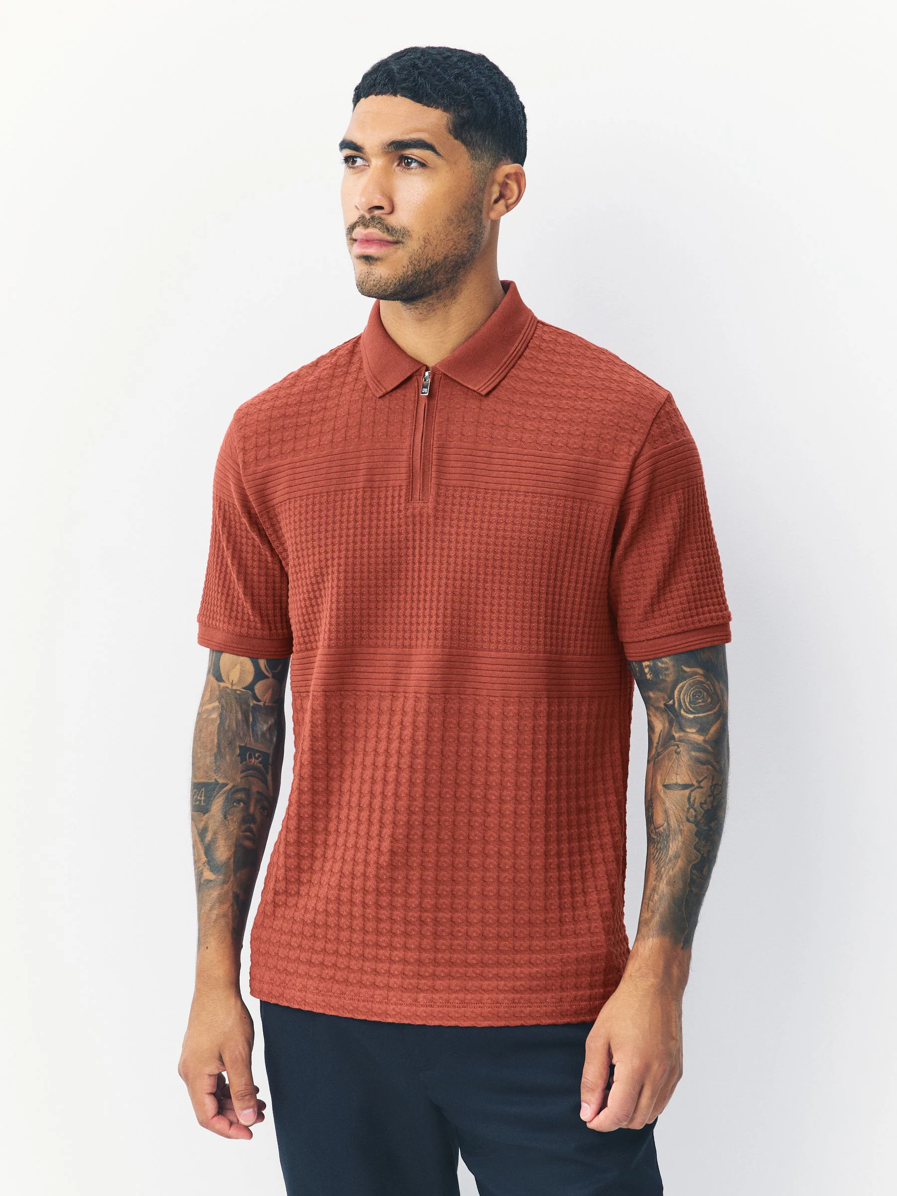 Roestrood - Normale Pasvorm - Net jacquard poloshirt