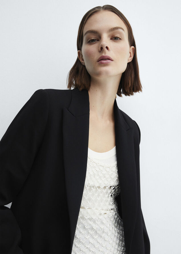 MANGO Turn-down sleeve blazer Black