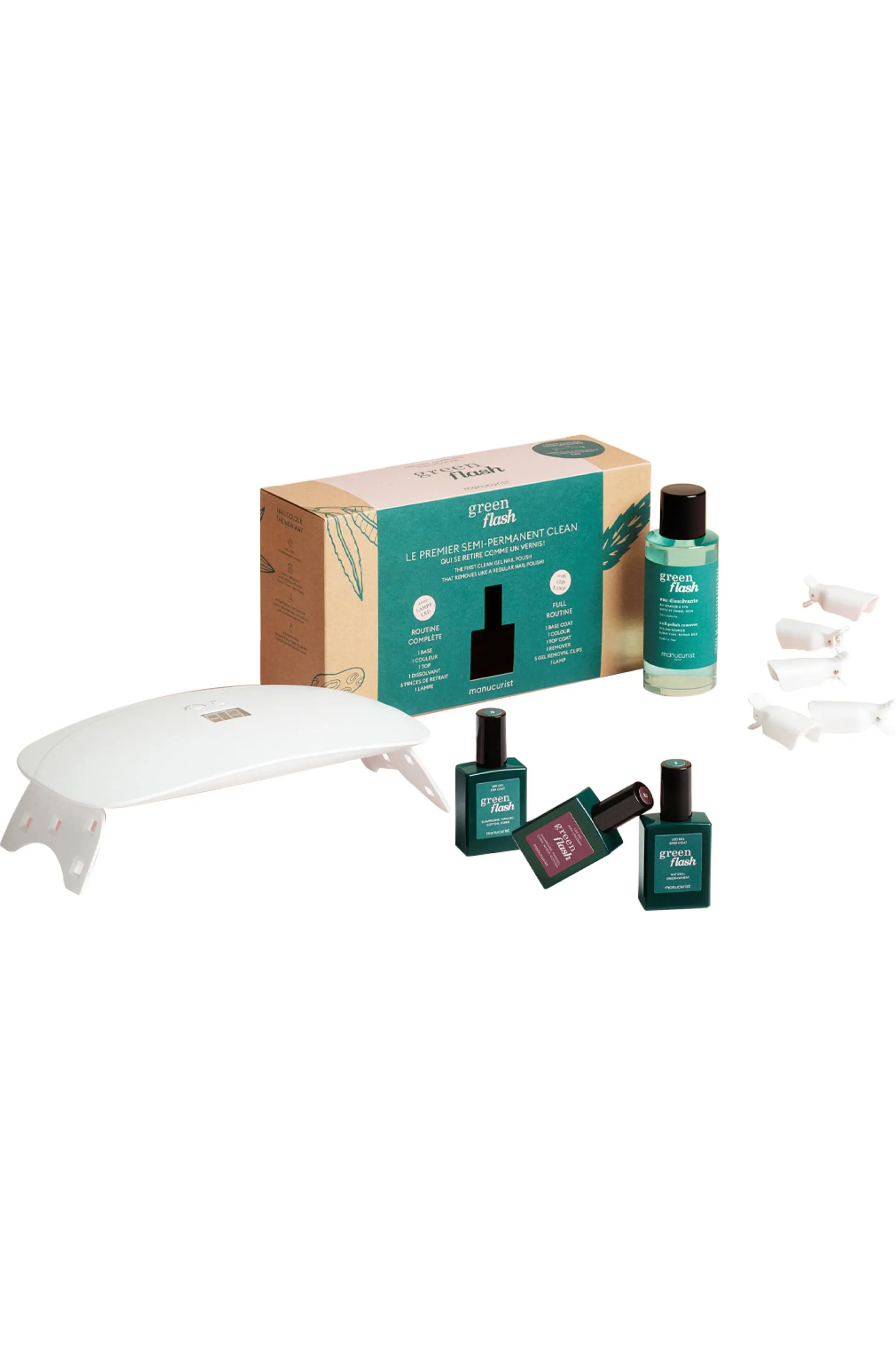 Manucurist Coffret routine semi-permanent Green Flash Lampe 24W vernis de couleur offert-800 g