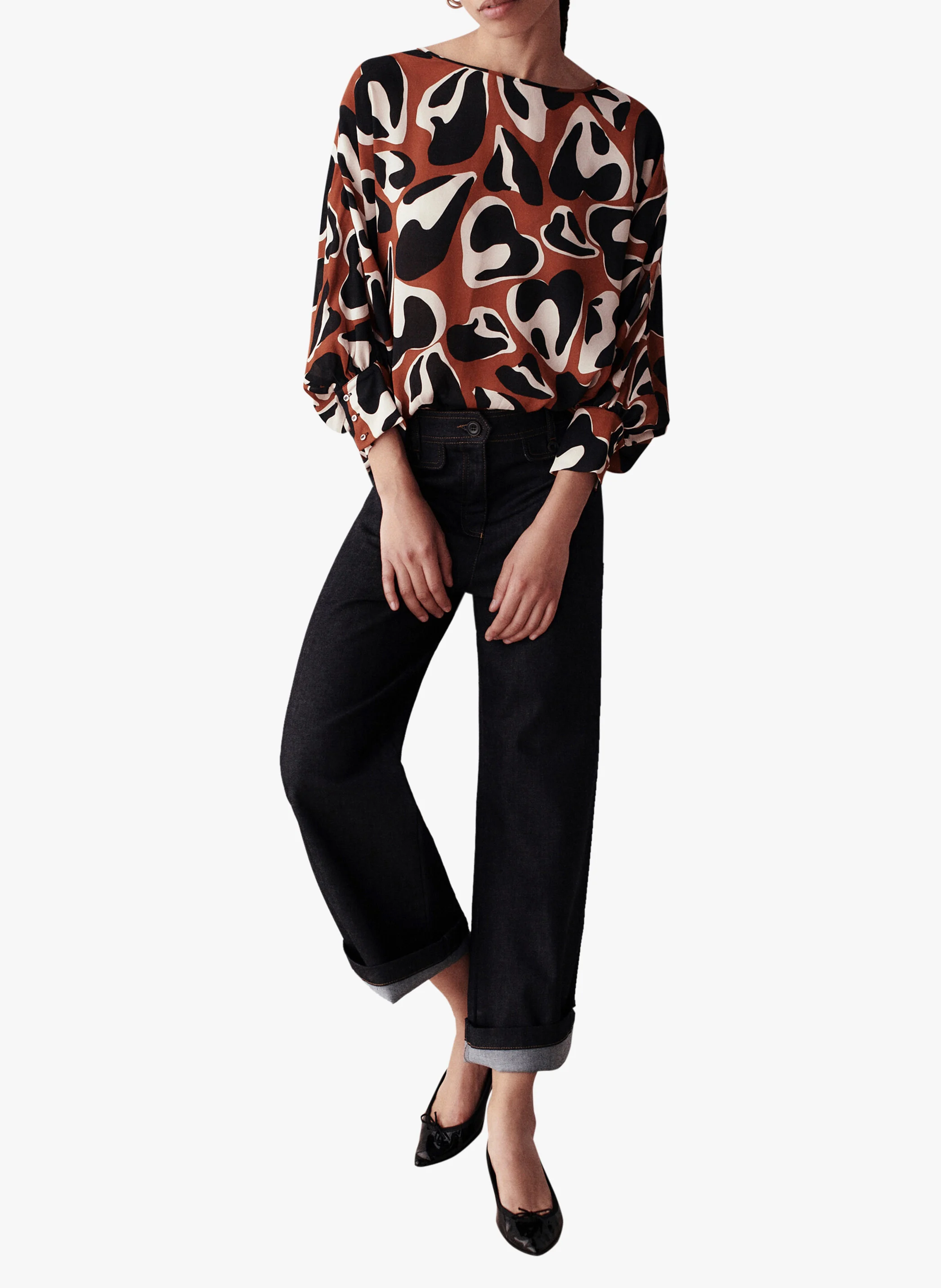 MARIELOU - Blouse ample en viscose imprimée | Marron