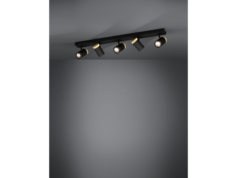 EGLO Leuchten Balkenspot CARTAGENA GU10 5 x 4.5W Schwenkbarer Balkenspot mit Holzdetails und einfacher Leuchtmittelwechsel
