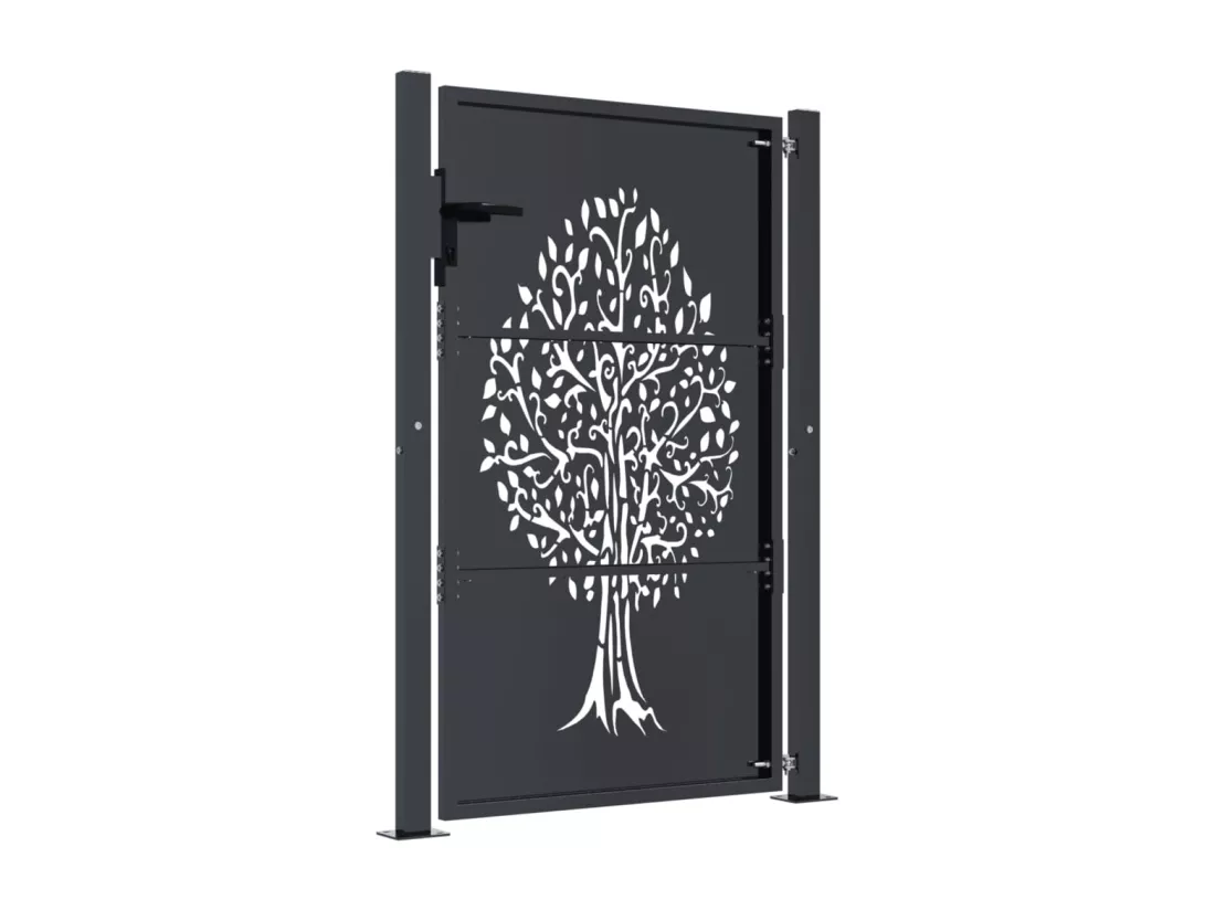 Portail de jardin anthracite 105x130cm acier conception d'arbre