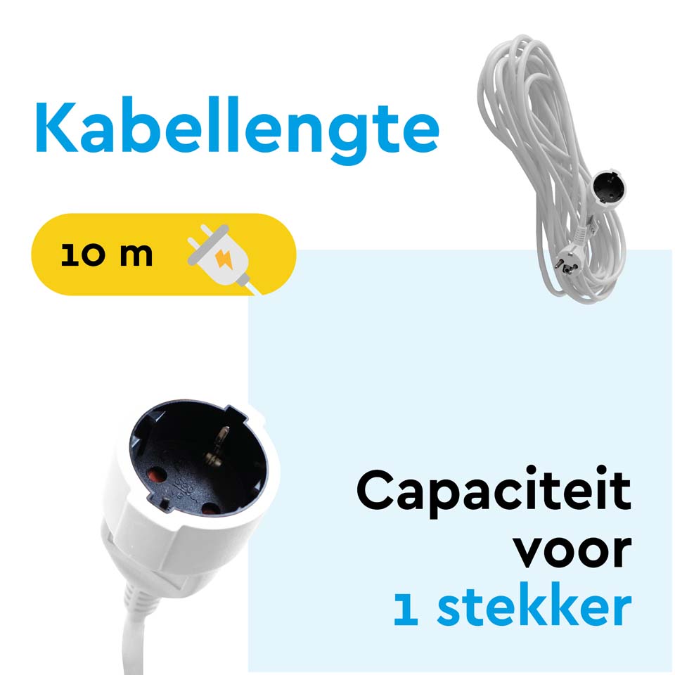 BRASQ 10 meter verlengsnoer met randaarde - White