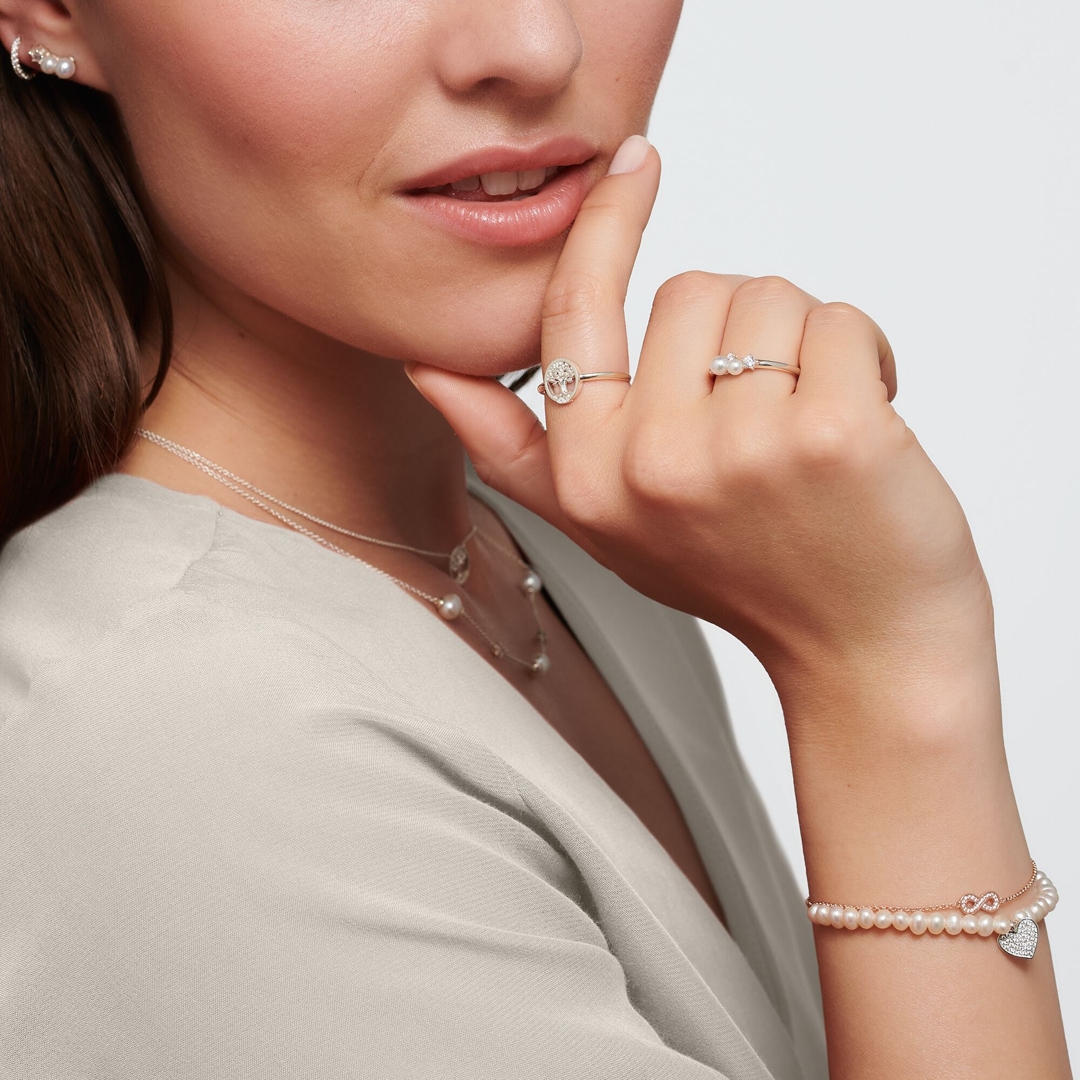 Thomas Sabo Charm Club Ring Perlen mit weissen Steinen silber