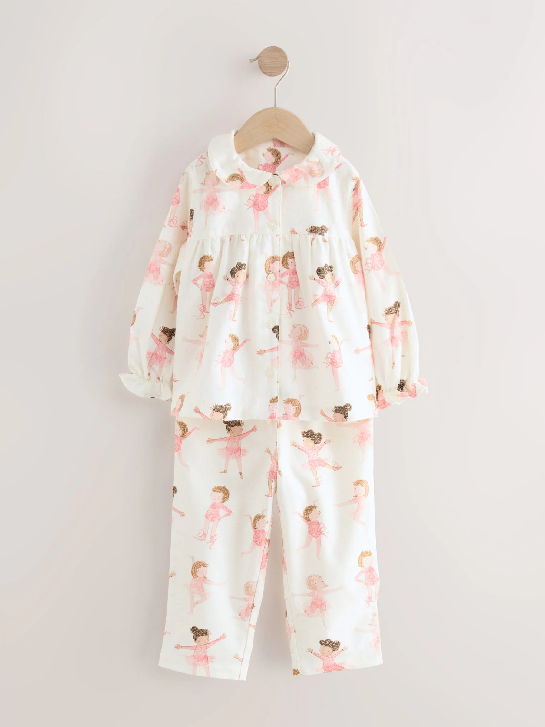 Ecru/roze ballerina - Geweven pyjama met knopen (9 mnd-10 jr)