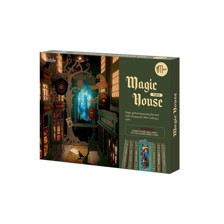 (216-tlg. Set) Rolife Book Nook Modell Bausatz DIY Miniatur Haus mit Licht Home Deko Buchstütze für Erwachsene (TGB03) - Magic House