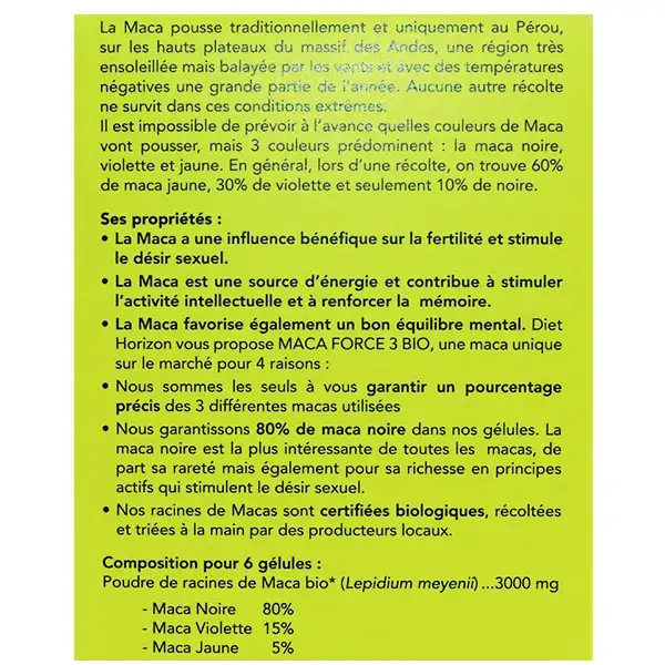 Diet Horizon Maca Force 3 Orgânico 60 cápsulas