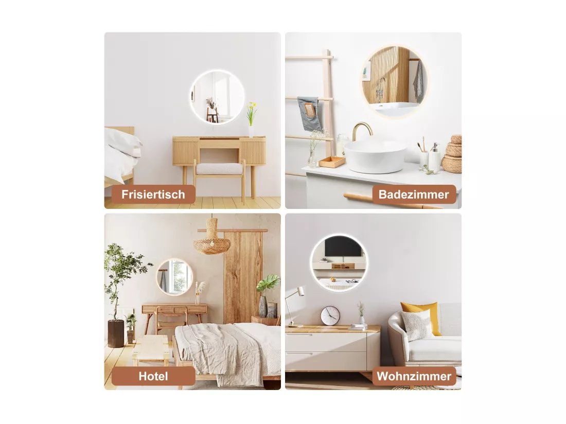 NETTLIFE Miroir avec éclairage rond Miroir mural LED IP44 rond 70cm avec fonction miroir tactile éclairé avec lumière dimmable