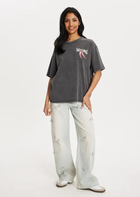 T-shirt met print spicy en sweet antraciet (ANTRA)