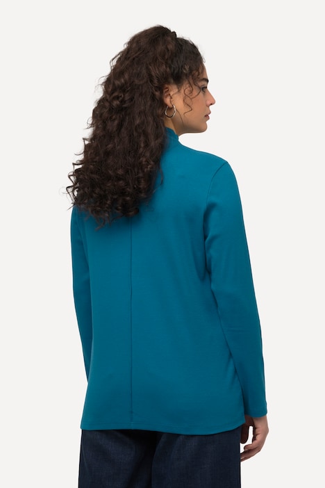 Shirt, Feinripp, Slim, Stehkragen, Ziernaht, Langarm