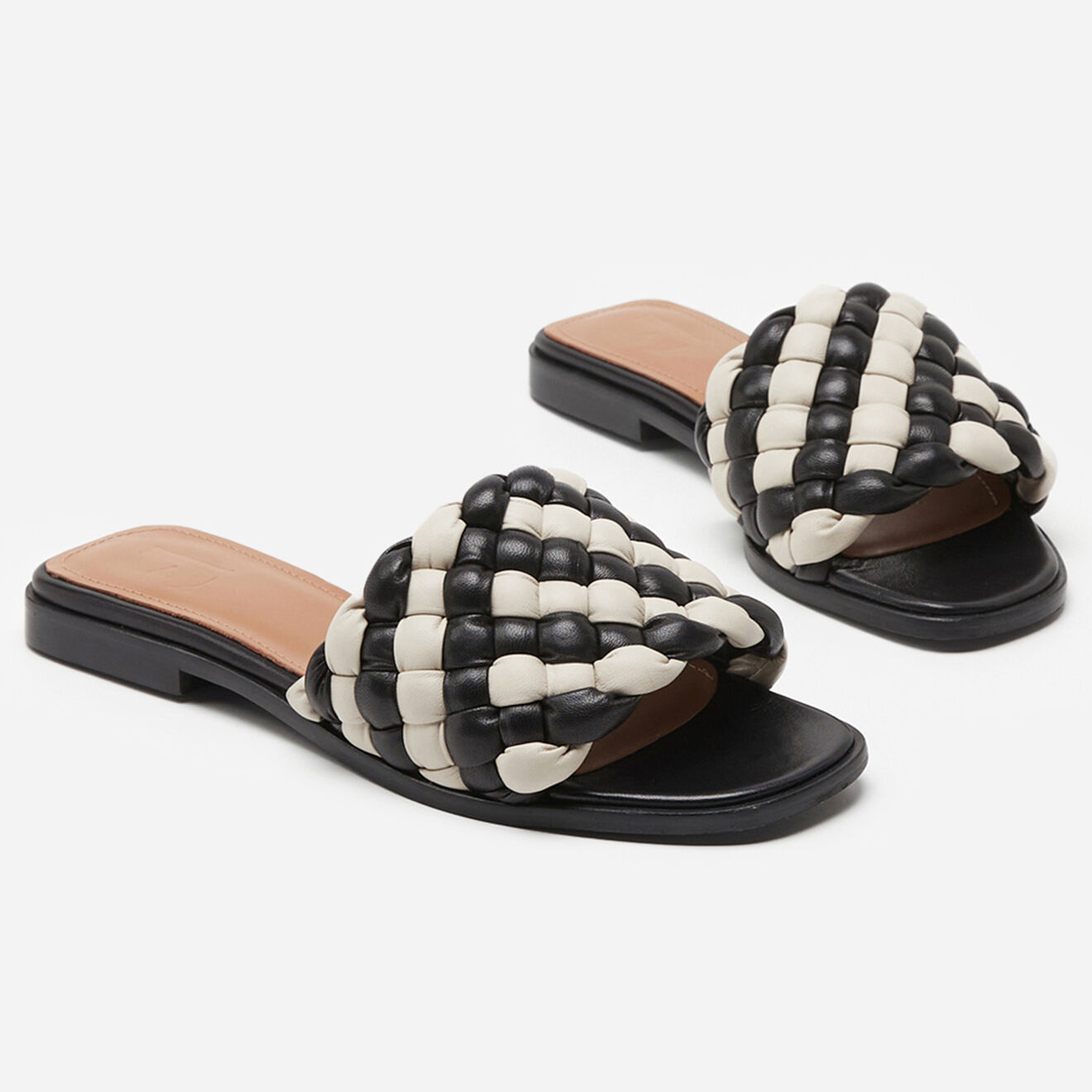 Flattered Mules en Cuir Minou noir/blanc