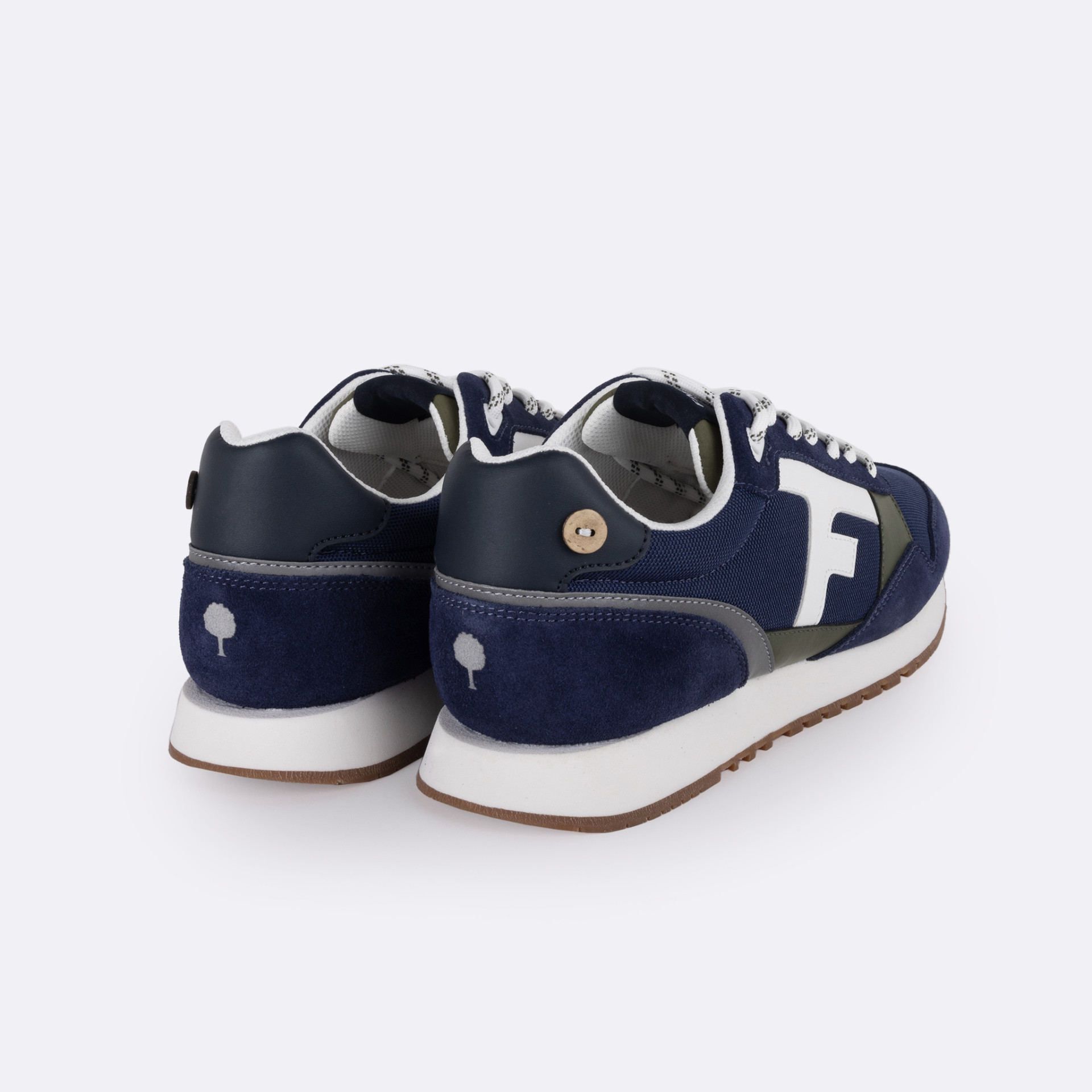 Runnings bleues & kaki polyester recyclé et suède - modèle elm