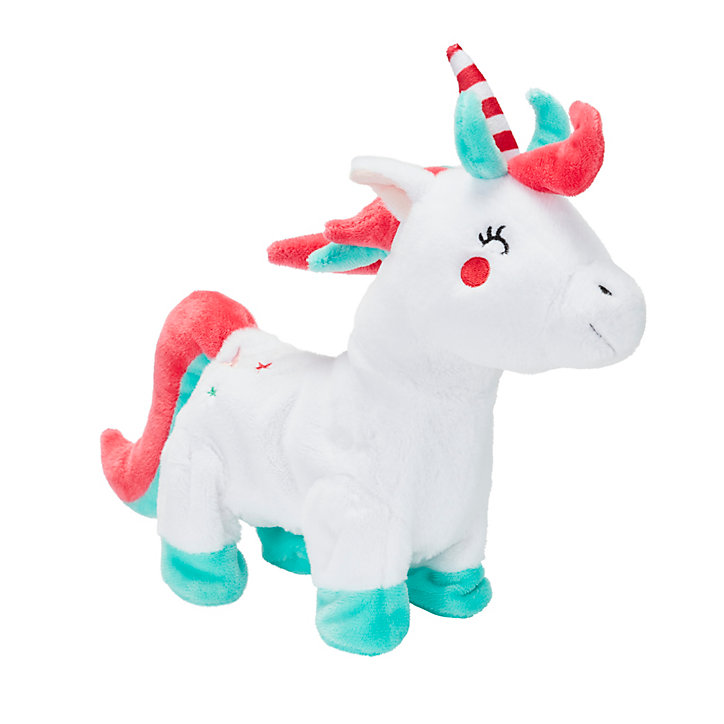Peluche animée et musicale licorne blanc et arc en ciel