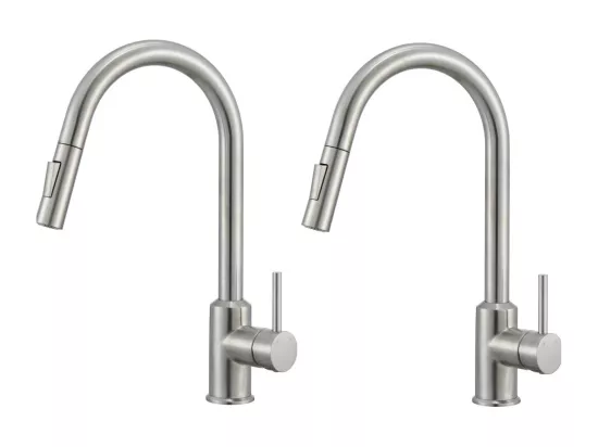 2PCS Mitigeur de Cuisine avec Douchette Extractible - Rotatif à 360 ° en Acier Inoxydable Brossé Mitigeur Cuisine d'Évier - 2 modes de sortie d'eau
