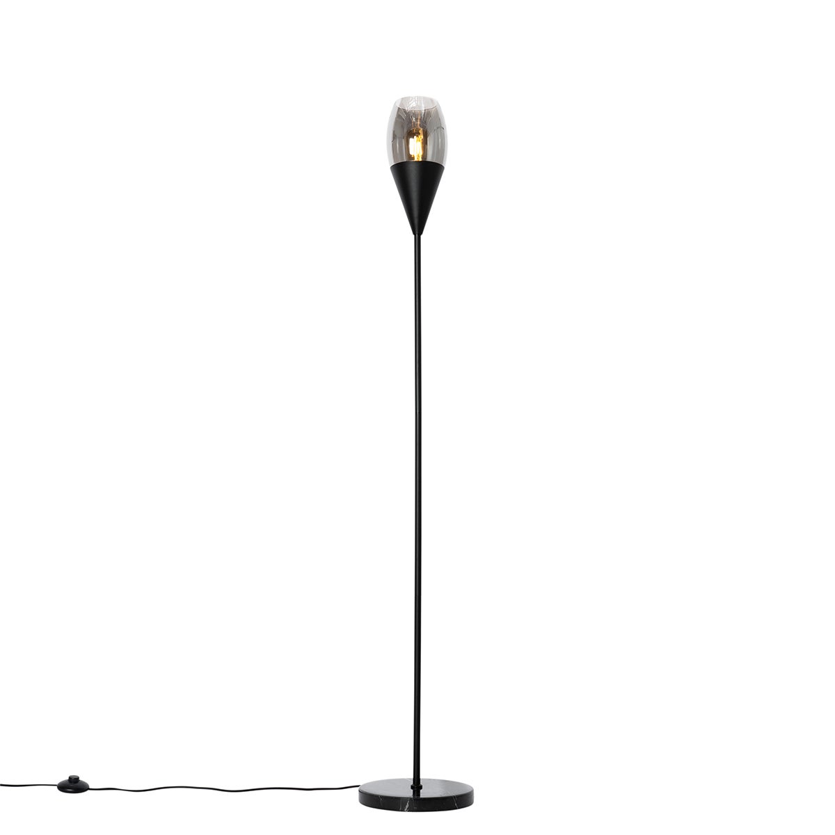 QAZQA - Moderne vloerlamp | Staande lamp | Lamp | Licht, zwart met rookglas - Druppel | Woonkamer | Slaapkamer - Langwerpig - LED-compatibel E27