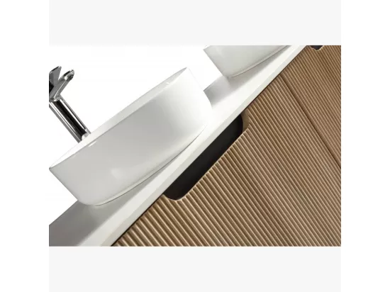 Meuble double vasque rond blanc mat 140 cm chêne clair Aquagiro