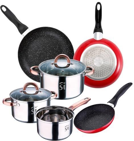 Onil - Pannenset - Rood - 5-delige Hita Accu - Aluminium - Ø 16/20/24 cm
