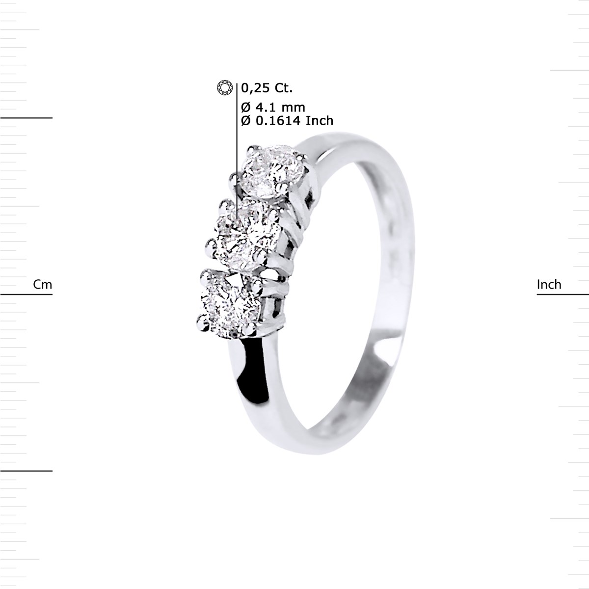 Bague TRILOGIE Diamants 0,75 Cts Serti Griffes Or Blanc 18 Carats