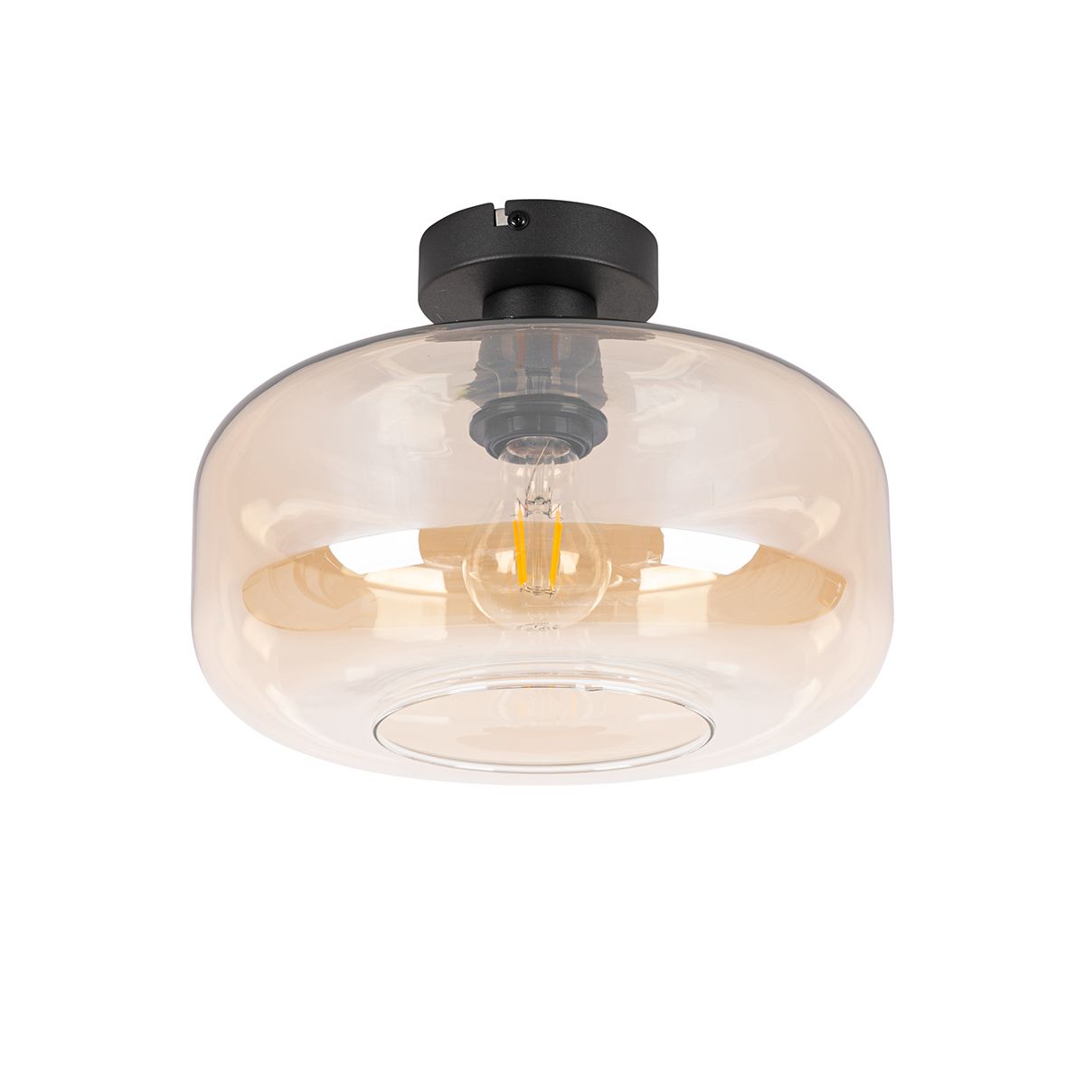 Art deco plafondlamp zwart met amber glas - Bizle