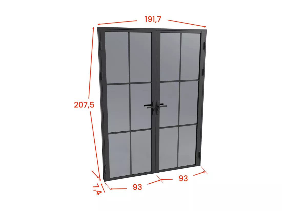 Bloc porte réversible à deux battants en aluminium et verre trempé fumé - 2 x H204 x L93 cm - Noir - SEROTO