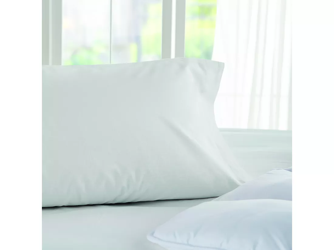 Taie d'oreiller 100 % coton 140 fils respirante Blanc