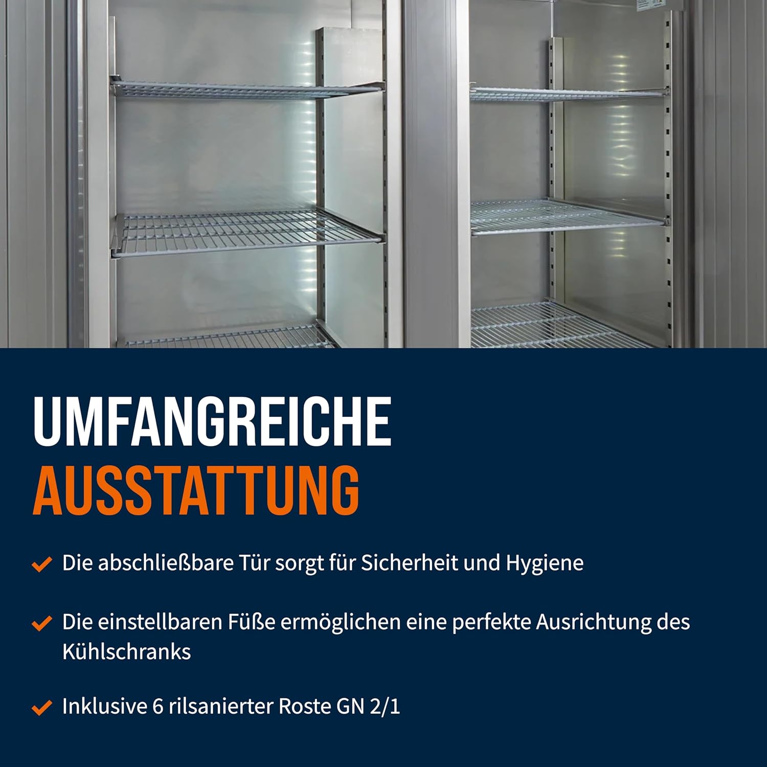 ECO 1300 GN 2/1 Monoblock Gastronomie Kühlschrank Gastronomiebedarf, 1350 Liter, Großvolumiger freistehender Gewerbekühlschrank, Energiesparend, Robuste Bauweise